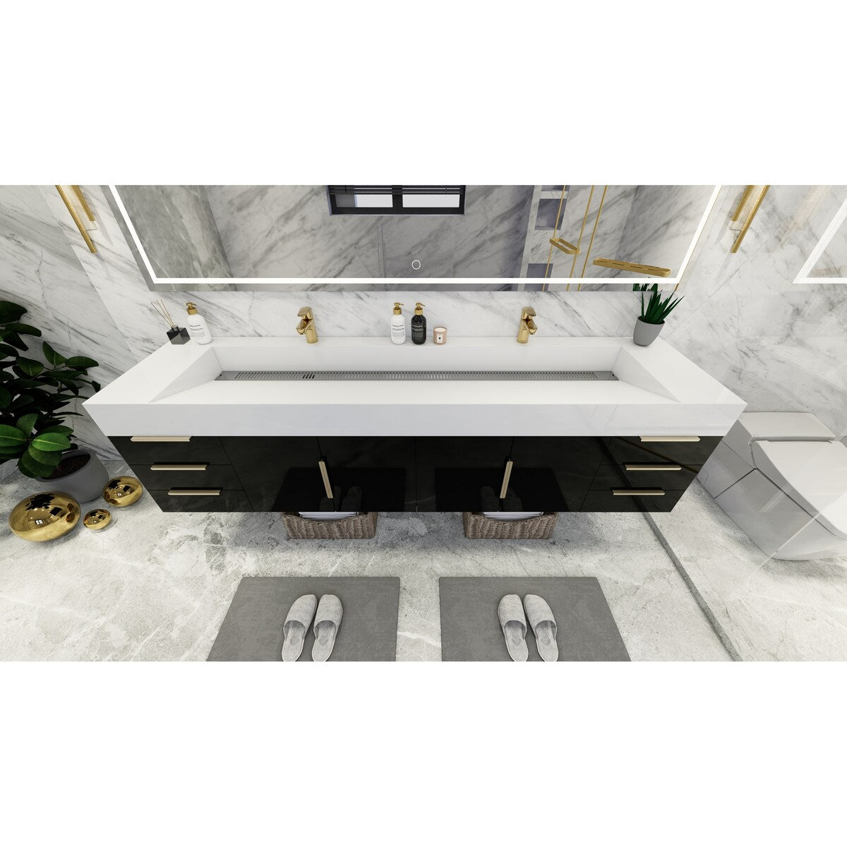 Bethany 84-inch Wall-mounted Vanity with Reinforced Acrylic Sinks