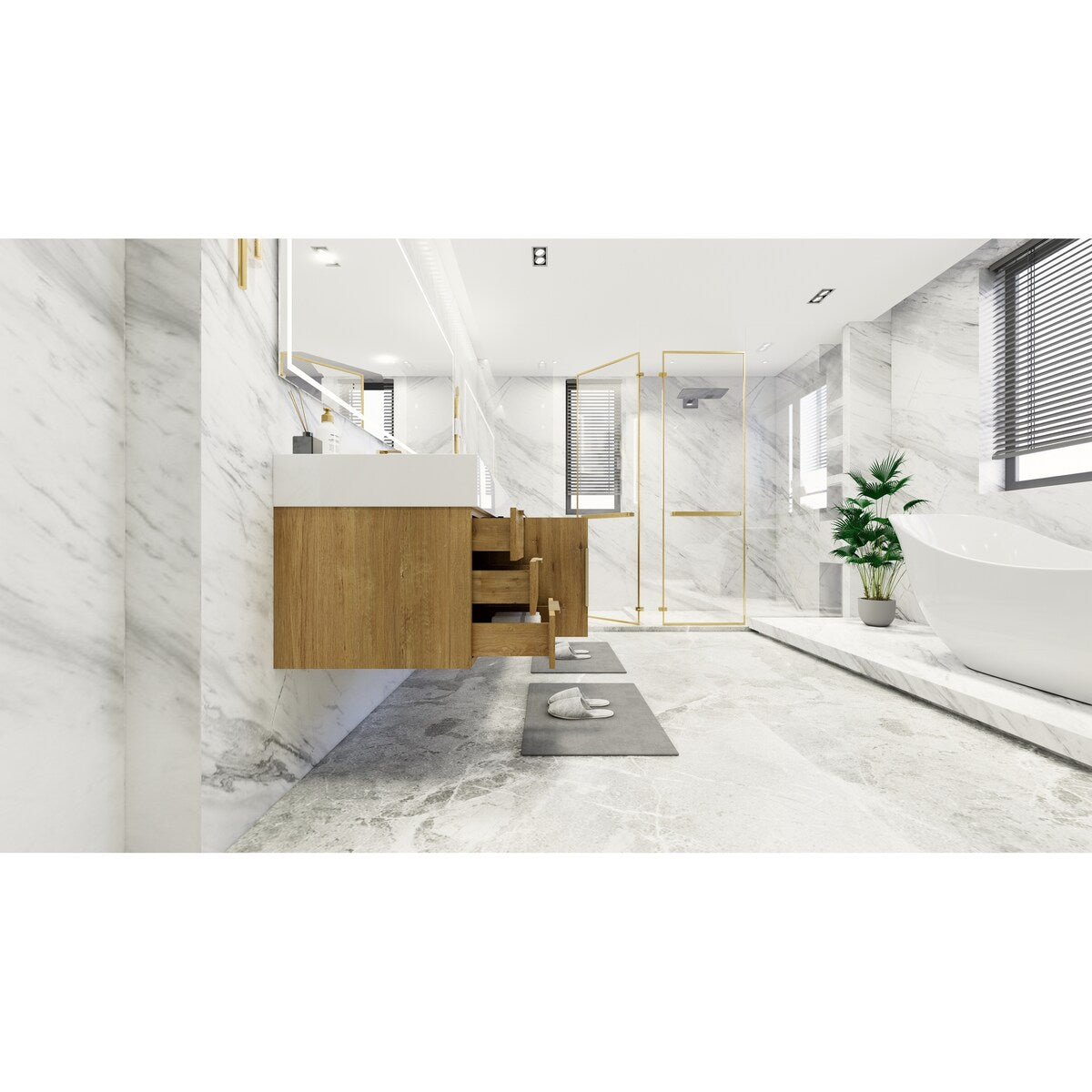 Bethany 84-inch Wall-mounted Vanity with Reinforced Acrylic Sinks