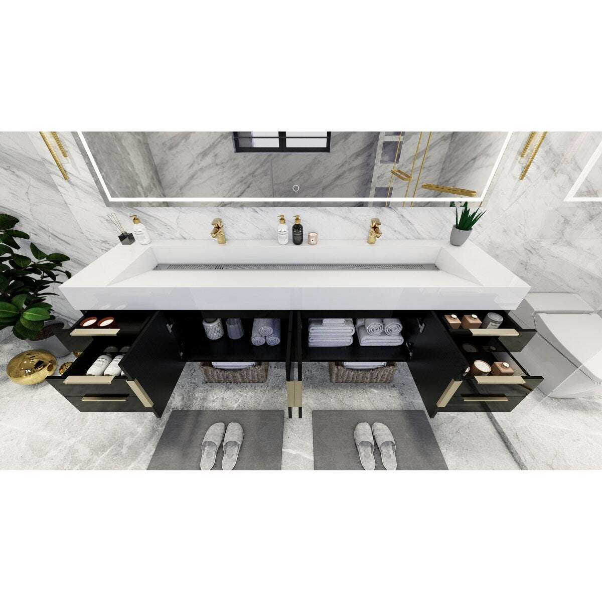 Bethany 84-inch Wall-mounted Vanity with Reinforced Acrylic Sinks