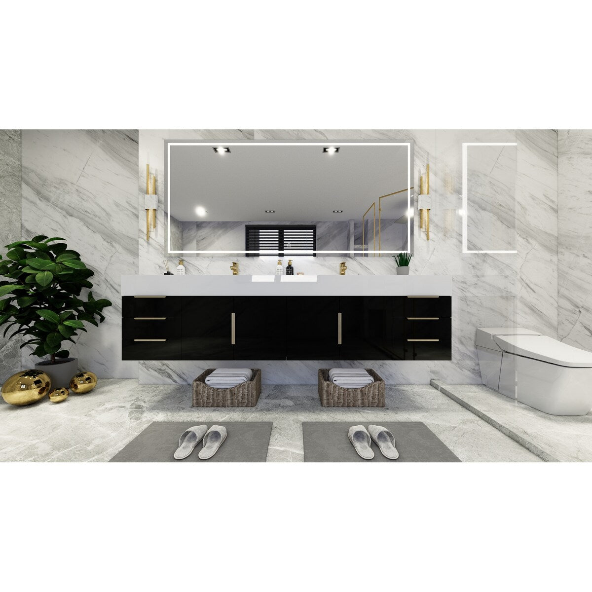Bethany 84-inch Wall-mounted Vanity with Reinforced Acrylic Sinks