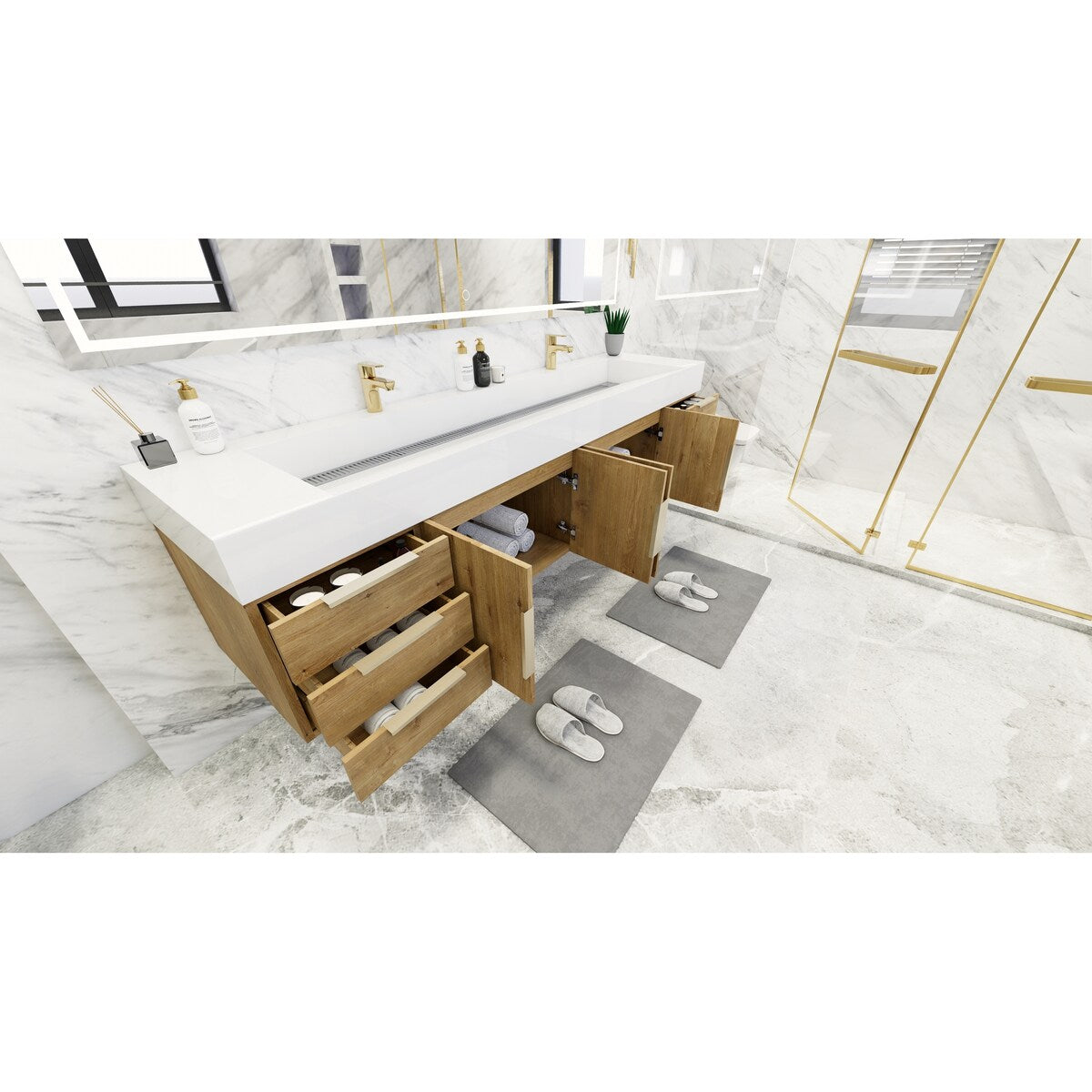 Bethany 84-inch Wall-mounted Vanity with Reinforced Acrylic Sinks