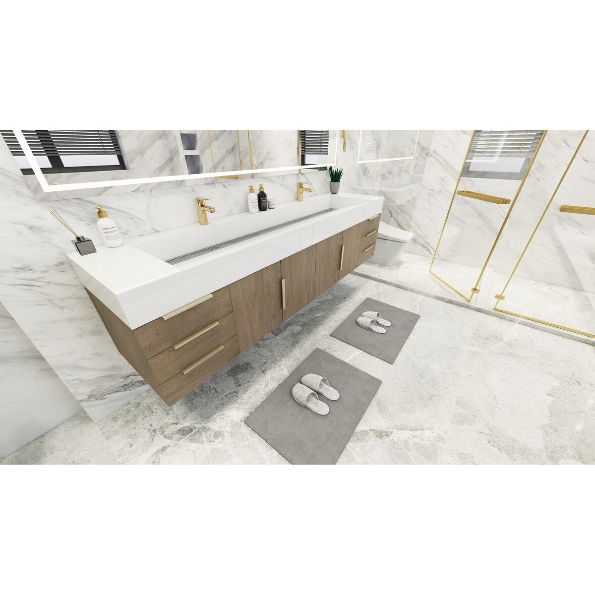 Bethany 84-inch Wall-mounted Vanity with Reinforced Acrylic Sinks