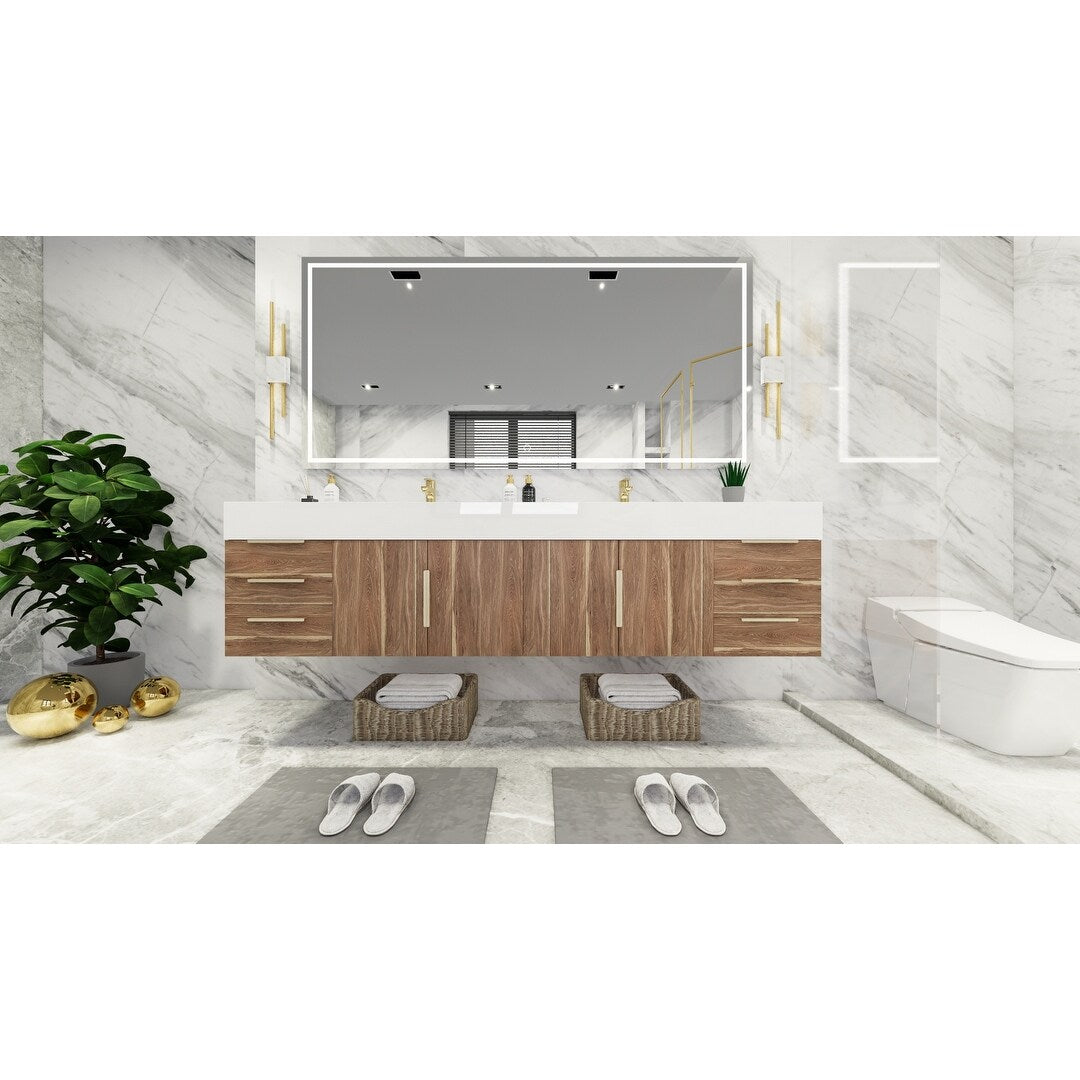 Bethany 84-inch Wall-mounted Vanity with Reinforced Acrylic Sinks
