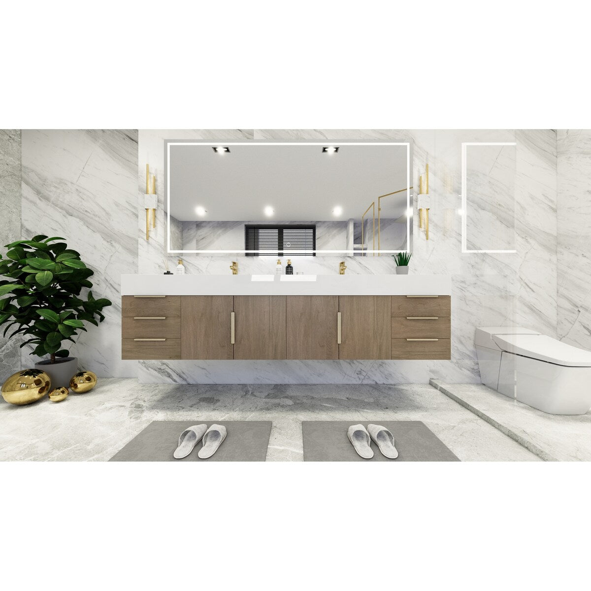 Bethany 84-inch Wall-mounted Vanity with Reinforced Acrylic Sinks
