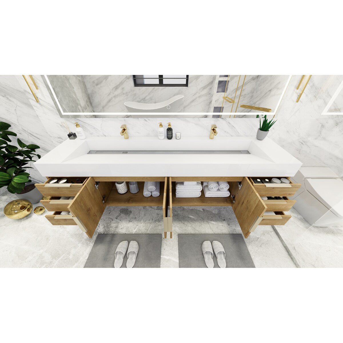 Bethany 84-inch Wall-mounted Vanity with Reinforced Acrylic Sinks