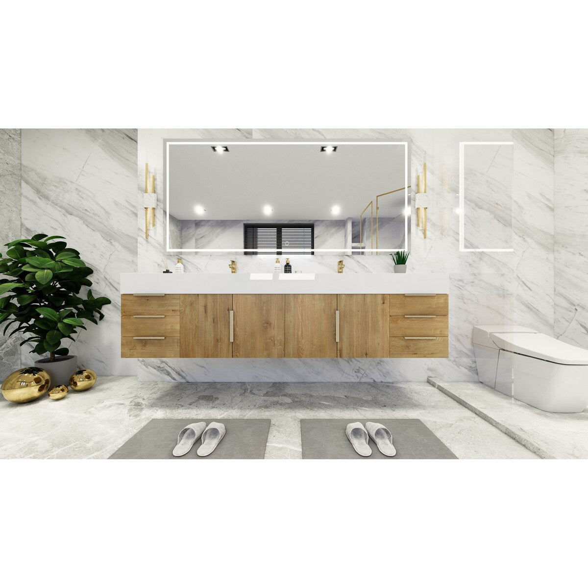 Bethany 84-inch Wall-mounted Vanity with Reinforced Acrylic Sinks