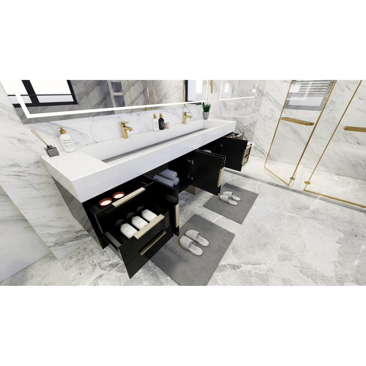 Bethany 84-inch Wall-mounted Vanity with Reinforced Acrylic Sinks