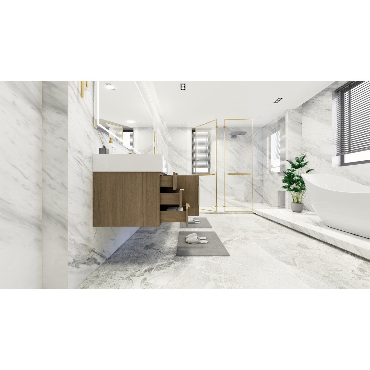 Bethany 84-inch Wall-mounted Vanity with Reinforced Acrylic Sinks