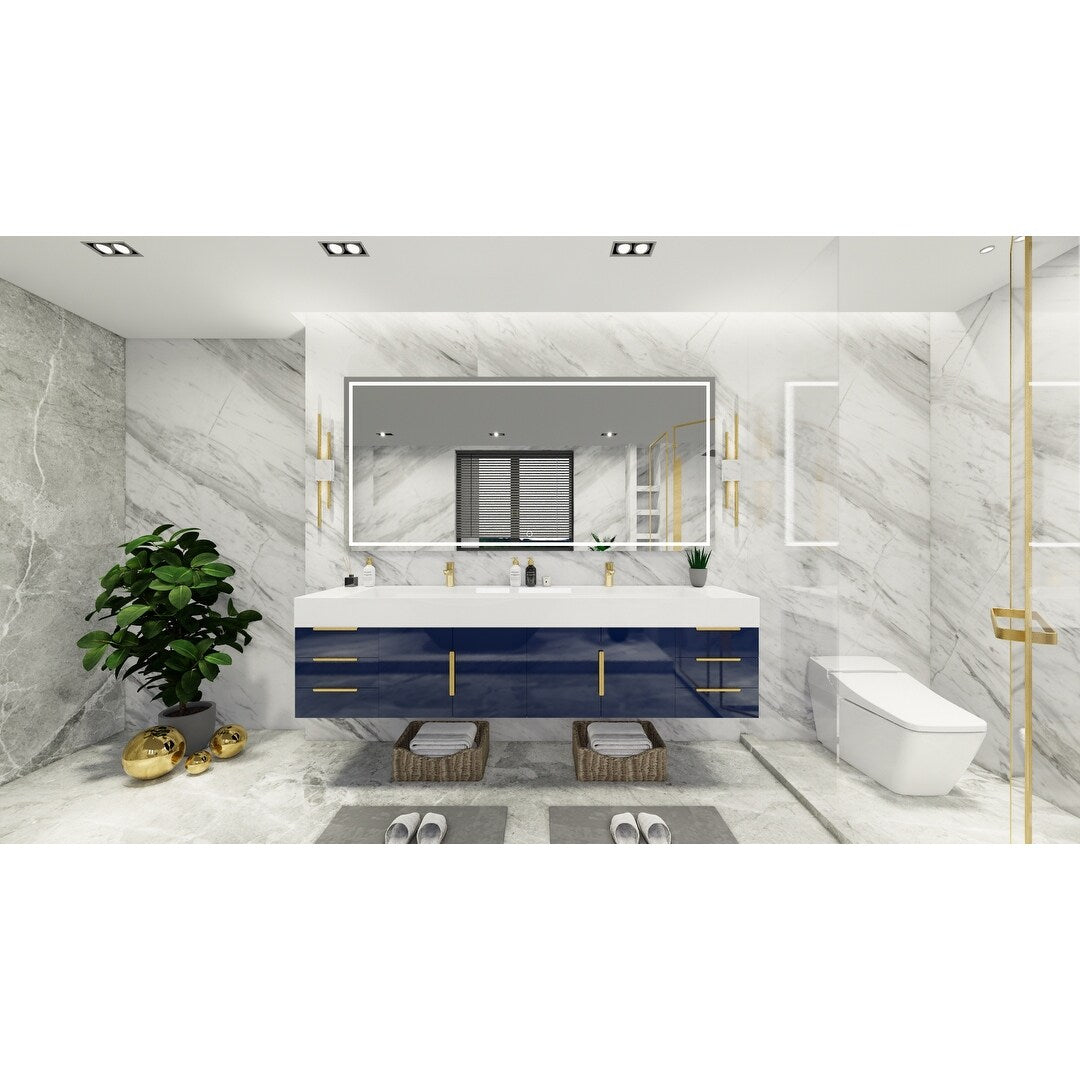 Bethany 84-inch Wall-mounted Vanity with Reinforced Acrylic Sinks