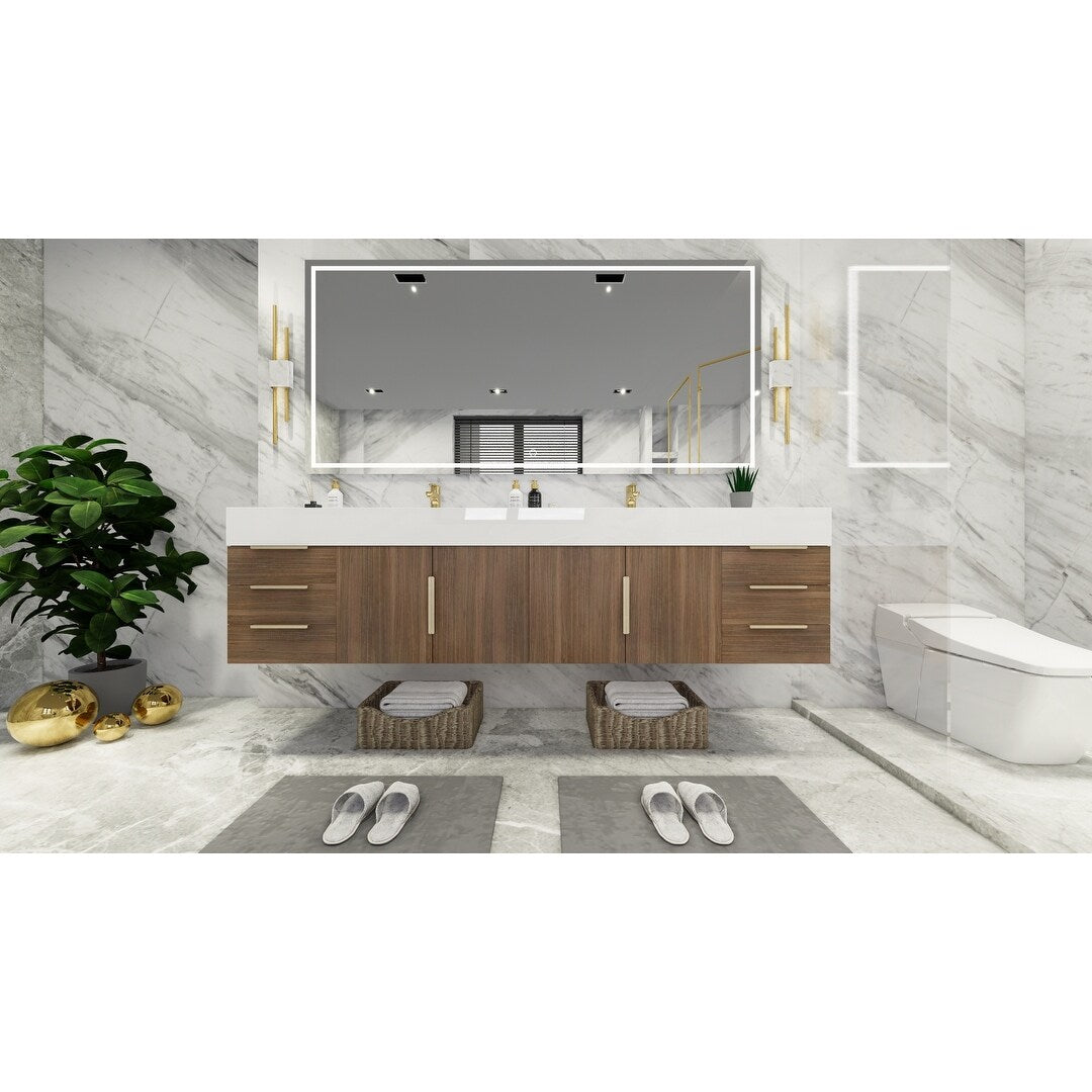 Bethany 84-inch Wall-mounted Vanity with Reinforced Acrylic Sinks