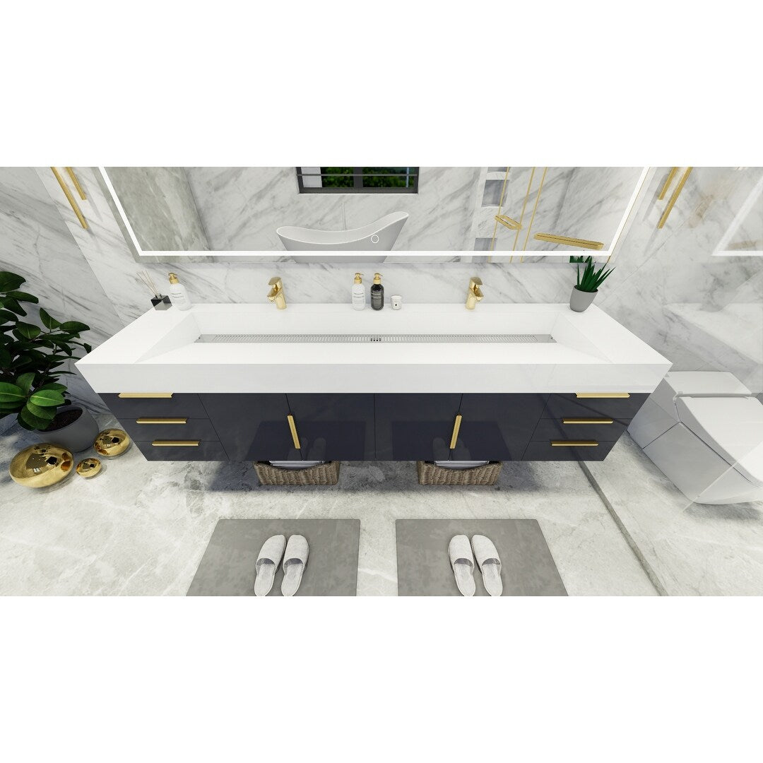 Bethany 84-inch Wall-mounted Vanity with Reinforced Acrylic Sinks
