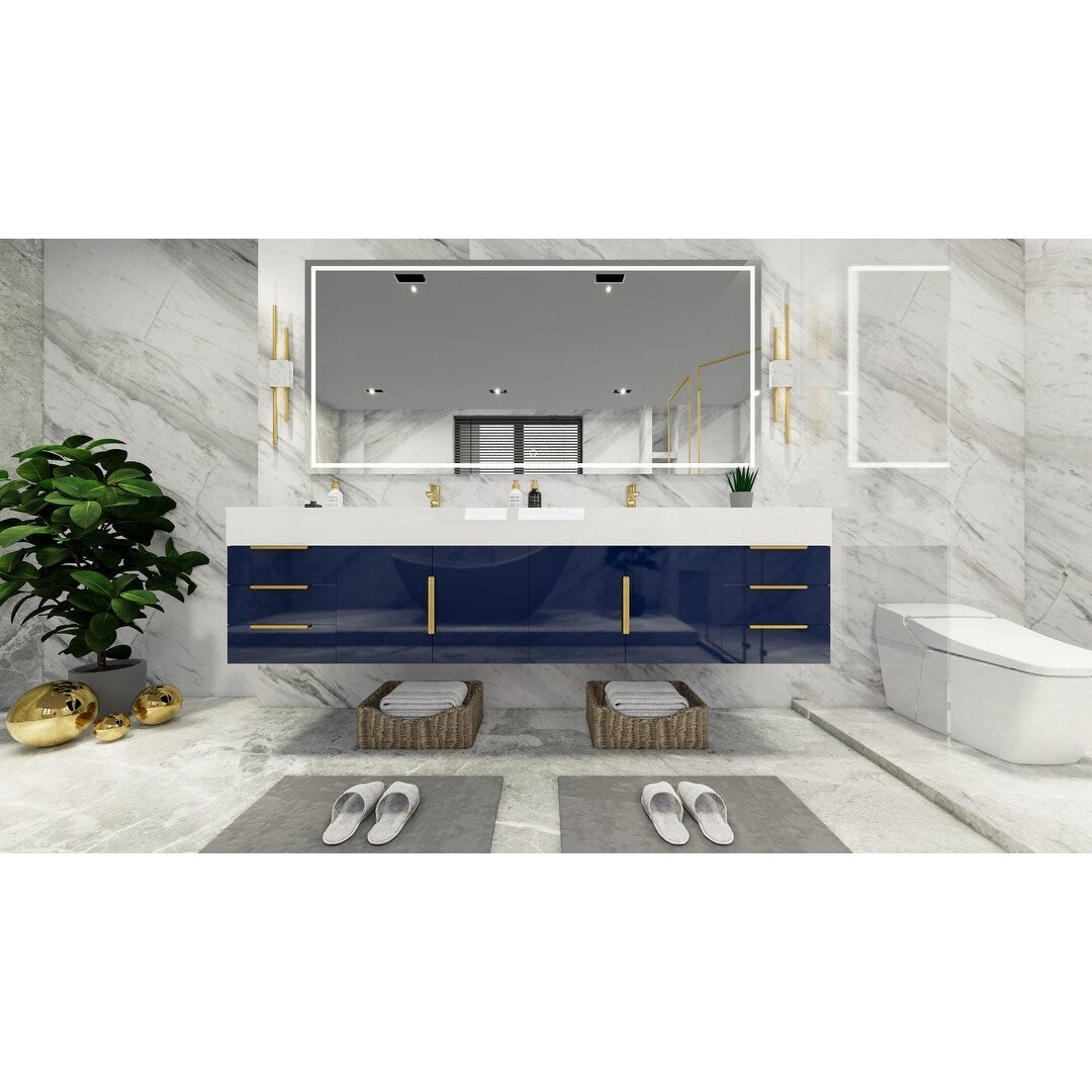 Bethany 84-inch Wall-mounted Vanity with Reinforced Acrylic Sinks