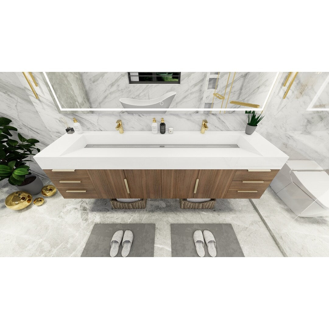 Bethany 84-inch Wall-mounted Vanity with Reinforced Acrylic Sinks