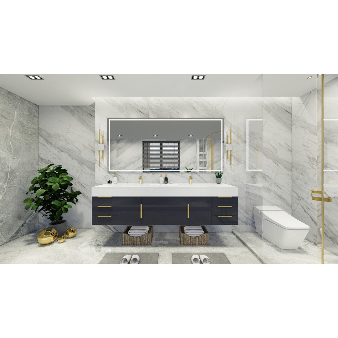 Bethany 84-inch Wall-mounted Vanity with Reinforced Acrylic Sinks
