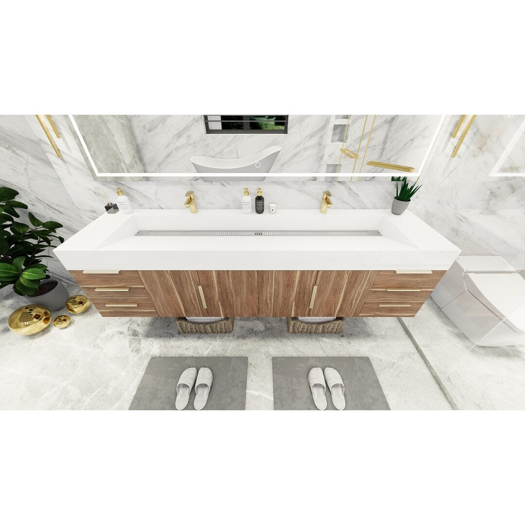 Bethany 84-inch Wall-mounted Vanity with Reinforced Acrylic Sinks