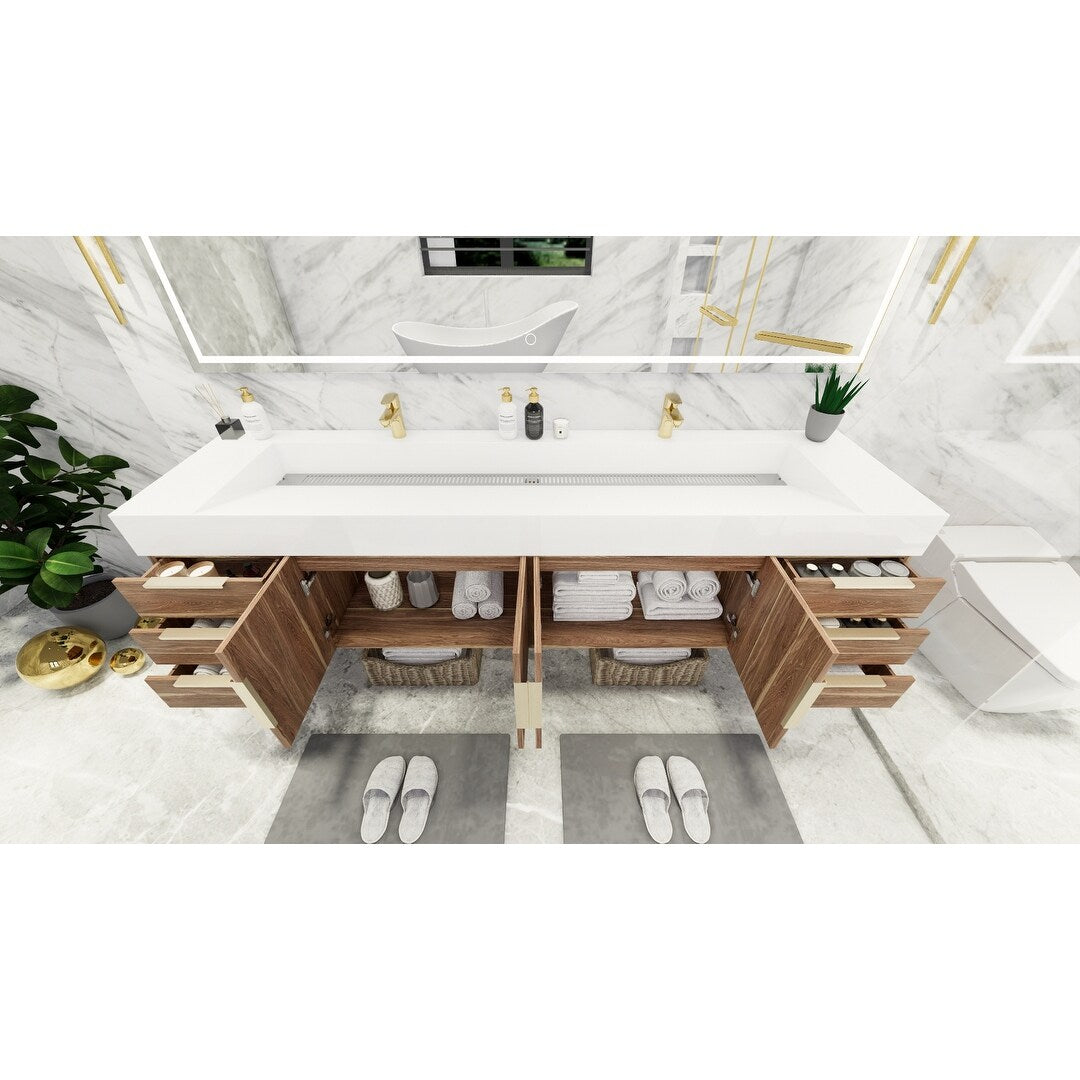 Bethany 84-inch Wall-mounted Vanity with Reinforced Acrylic Sinks