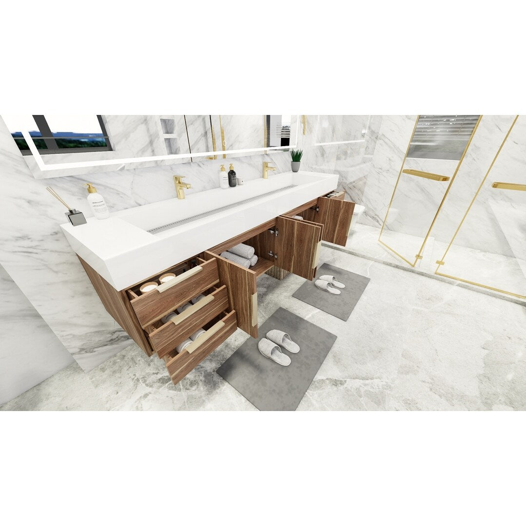 Bethany 84-inch Wall-mounted Vanity with Reinforced Acrylic Sinks