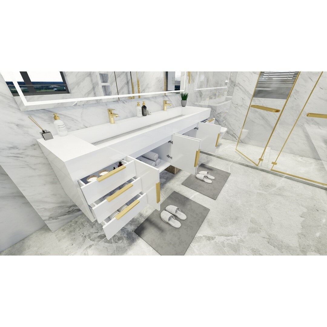 Bethany 84-inch Wall-mounted Vanity with Reinforced Acrylic Sinks