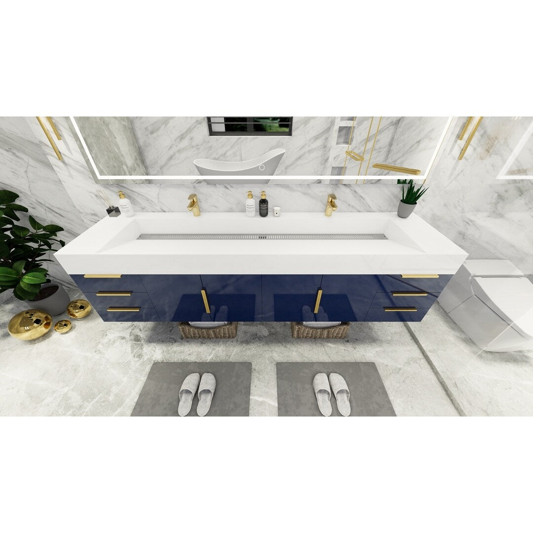 Bethany 84-inch Wall-mounted Vanity with Reinforced Acrylic Sinks