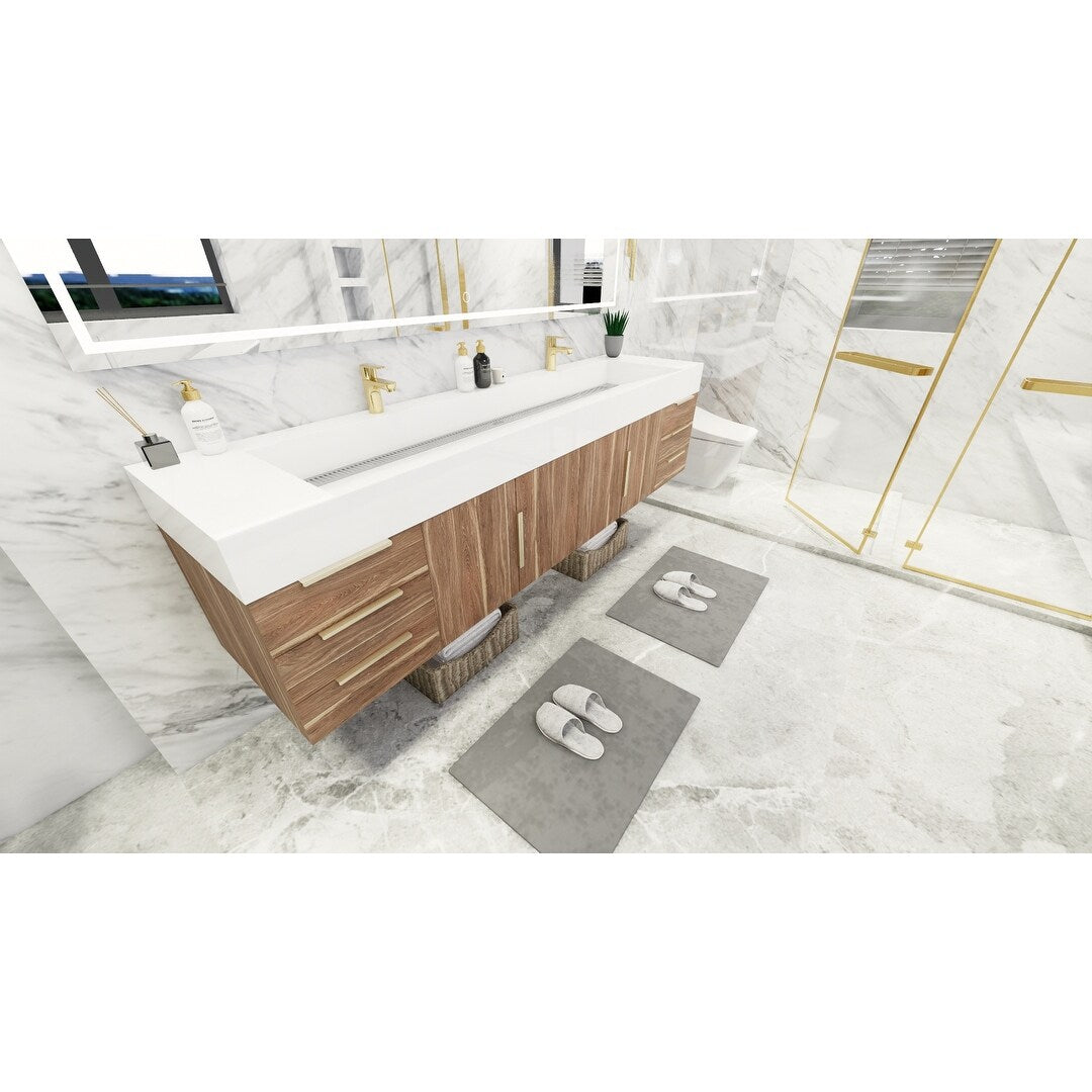 Bethany 84-inch Wall-mounted Vanity with Reinforced Acrylic Sinks