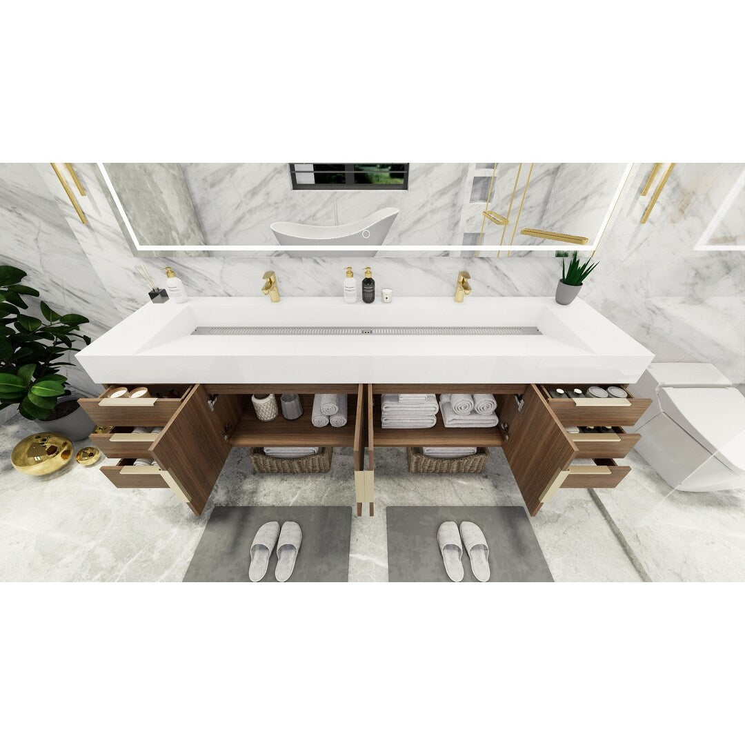 Bethany 84-inch Wall-mounted Vanity with Reinforced Acrylic Sinks