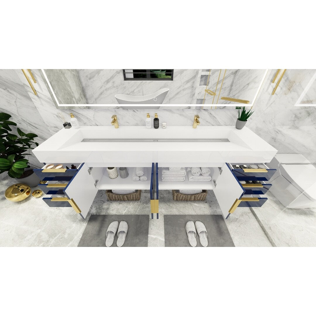 Bethany 84-inch Wall-mounted Vanity with Reinforced Acrylic Sinks
