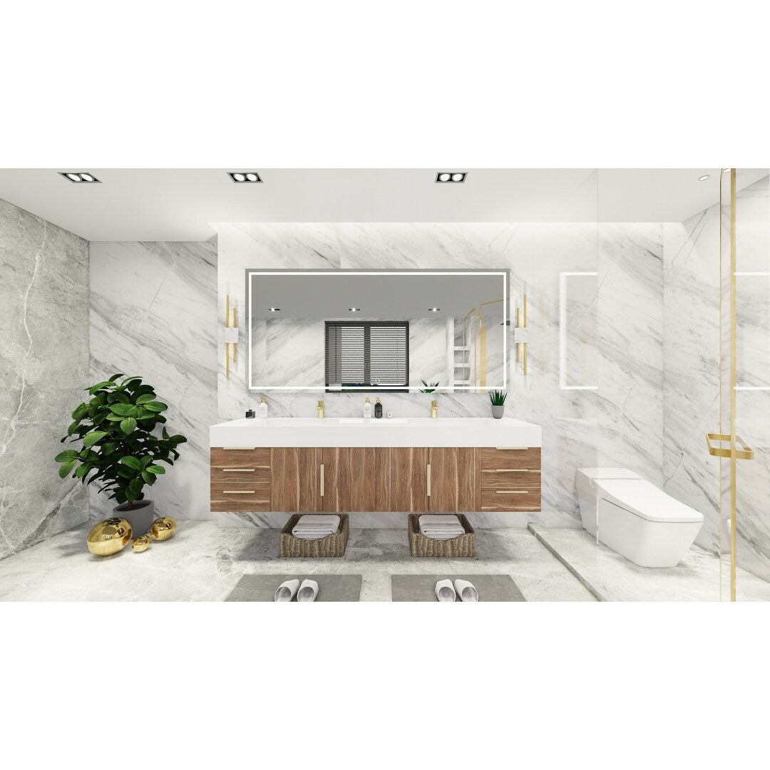 Bethany 84-inch Wall-mounted Vanity with Reinforced Acrylic Sinks