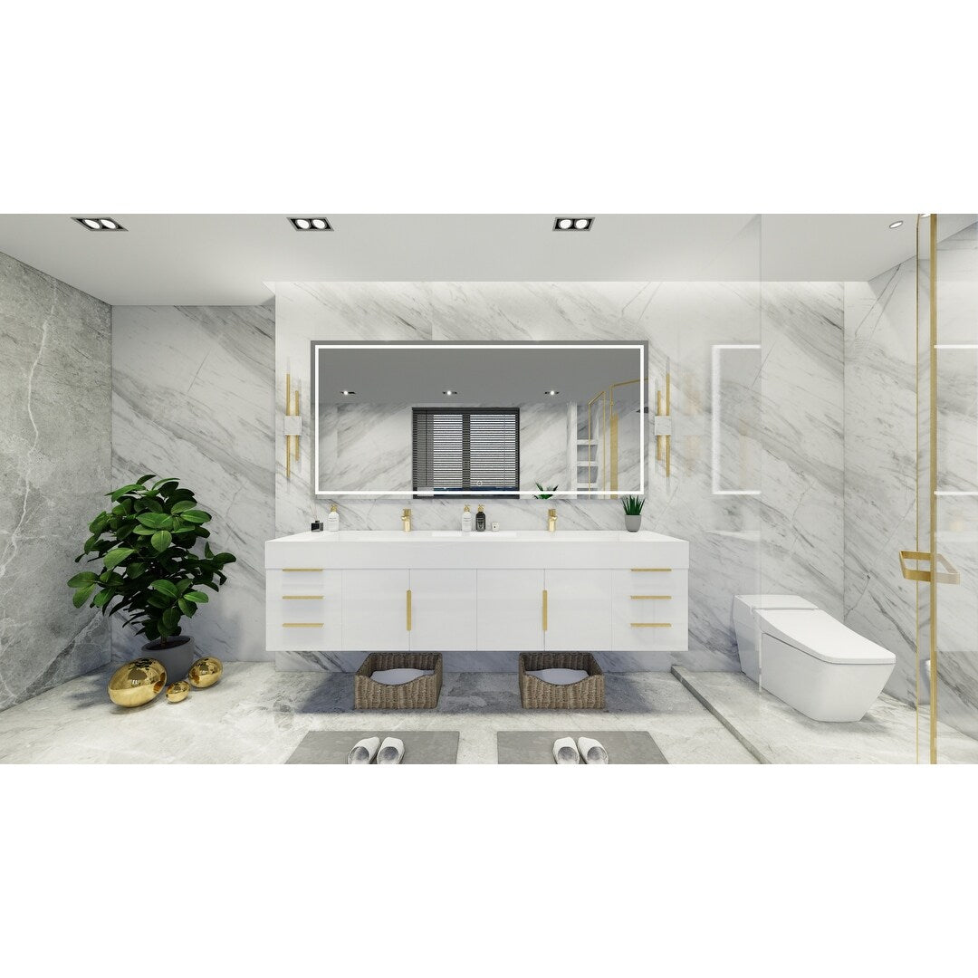 Bethany 84-inch Wall-mounted Vanity with Reinforced Acrylic Sinks