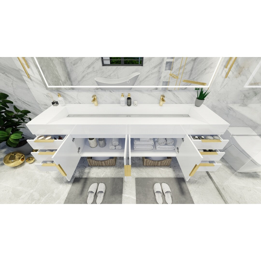 Bethany 84-inch Wall-mounted Vanity with Reinforced Acrylic Sinks