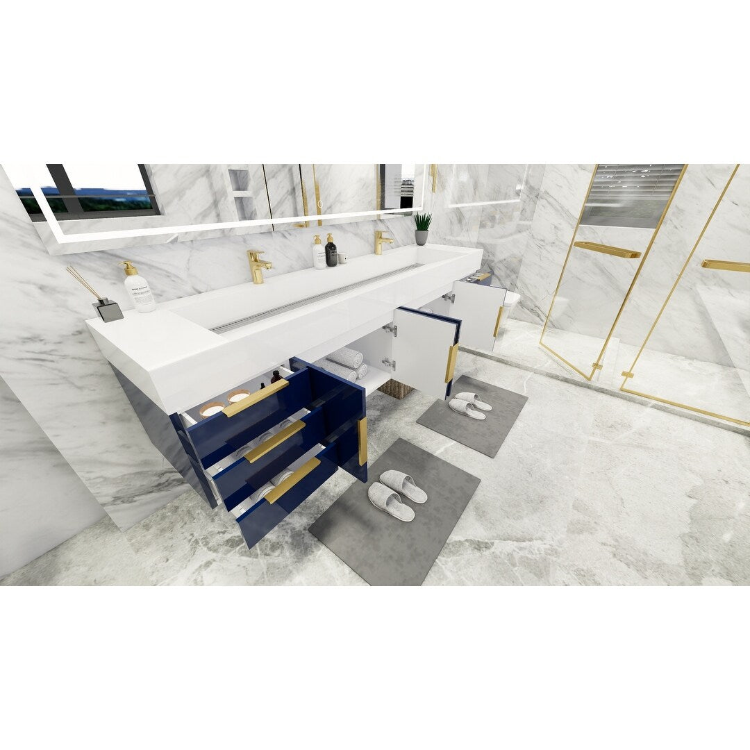 Bethany 84-inch Wall-mounted Vanity with Reinforced Acrylic Sinks
