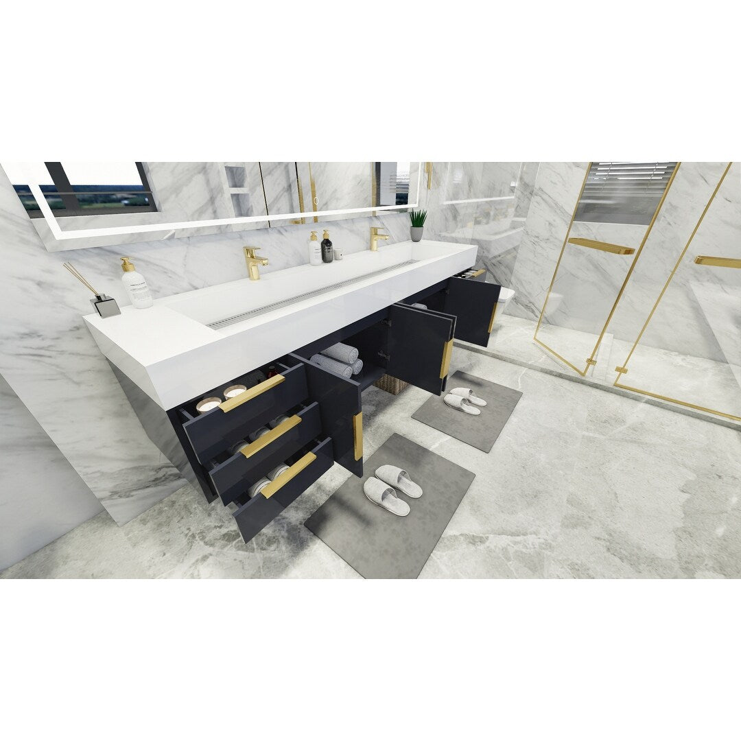 Bethany 84-inch Wall-mounted Vanity with Reinforced Acrylic Sinks