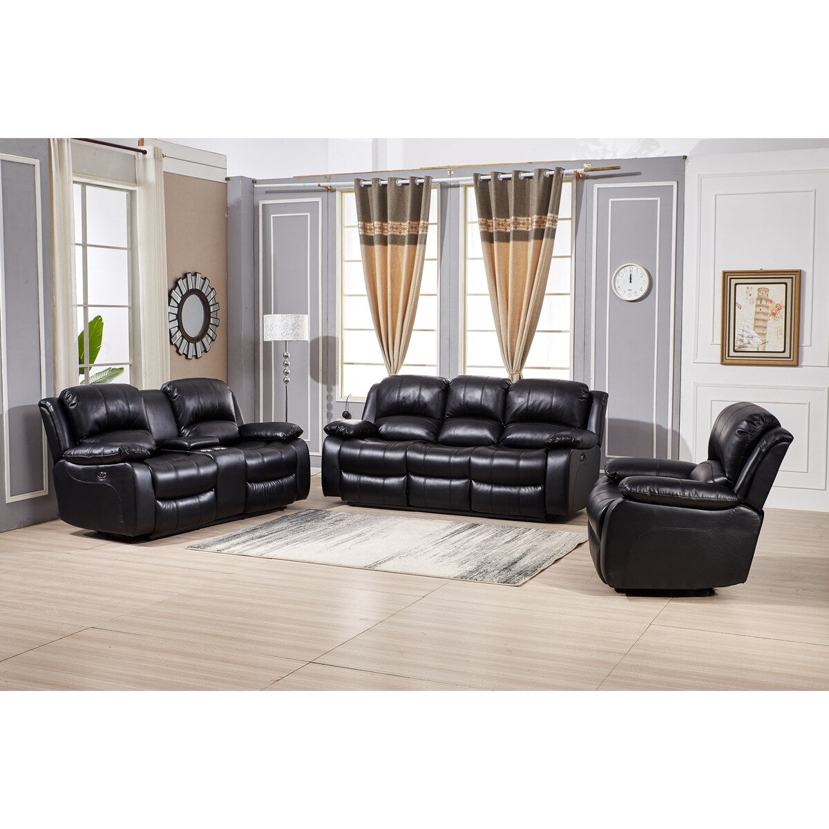 Betsy Furniture 3 Piece Bonded Leather Power Reclining Living Room Set, Sofa, Loveseat and Chair