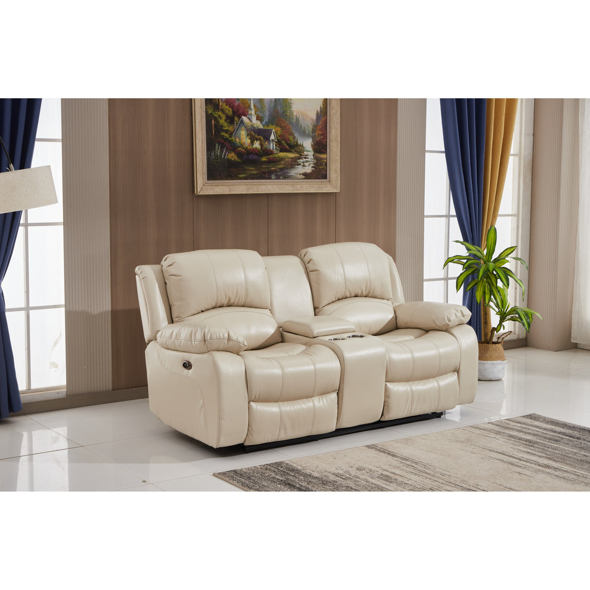 Betsy Furniture Bonded Leather Power Rclining 2-seat Loveseat with Console 8018