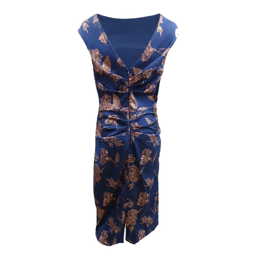 Betsy & Adam Women's Foil-Print Sheath Dress (10, Navy Copper)