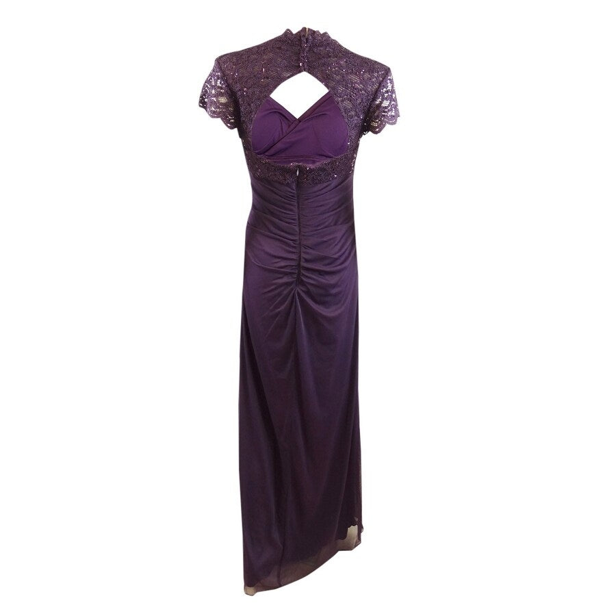 Betsy & Adam Women's Lace Empire-Waist Gown (6, Eggplant)