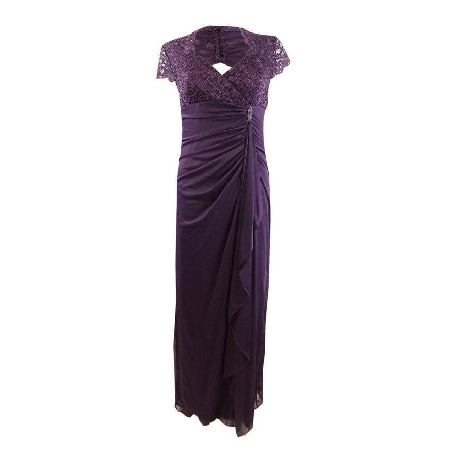 Betsy & Adam Women's Lace Empire-Waist Gown (6, Eggplant)