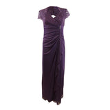 Betsy & Adam Women's Lace Empire-Waist Gown (6, Eggplant)