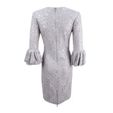 Betsy & Adam Women's Sequined Lace Bell-Sleeve Dress (4, Grey)