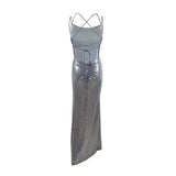 Betsy & Adam Women's Sequined Lace-Up Gown (0, Blue)