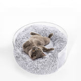 Bette 20.75" x 20.75" Small/Medium Modern Lucite Calming Fluffy Donut Pet Bed with Washable Cover, Light Gray/Clear