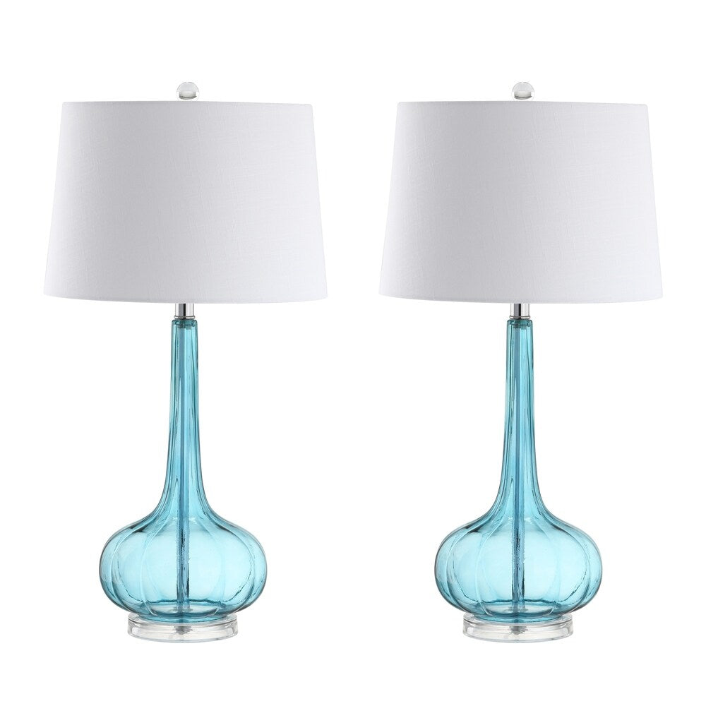 Bette 28.5" Glass Teardrop LED Table Lamp, Aqua (Set of 2) by JONATHAN Y