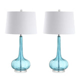 Bette 28.5" Glass Teardrop LED Table Lamp, Aqua (Set of 2) by JONATHAN Y
