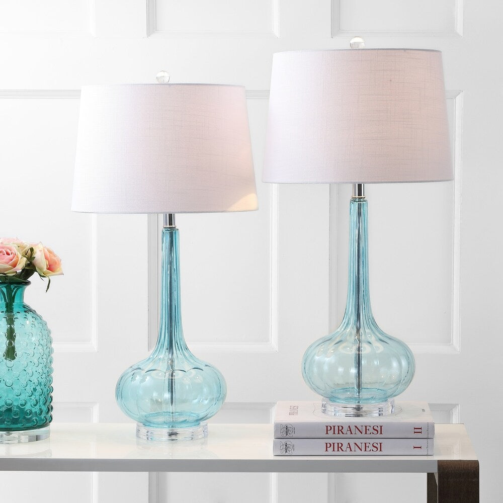 Bette 28.5" Glass Teardrop LED Table Lamp, Aqua (Set of 2) by JONATHAN Y