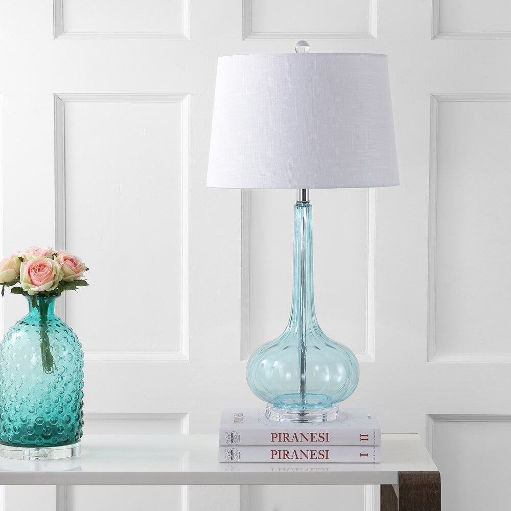 Bette 28.5" Glass Teardrop LED Table Lamp, Aqua (Set of 2) by JONATHAN Y