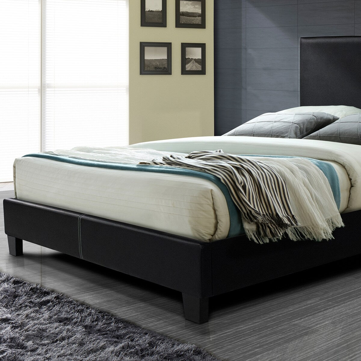 Better Home Nora Faux Leather Upholstered Queen Panel Bed - Black