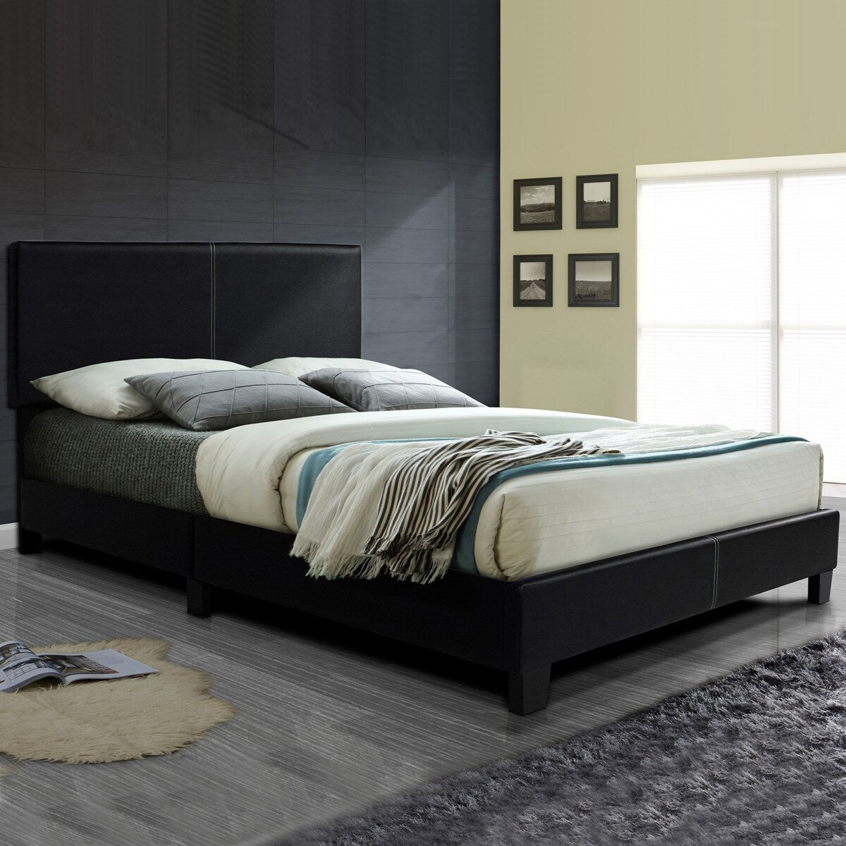 Better Home Nora Faux Leather Upholstered Queen Panel Bed - Black