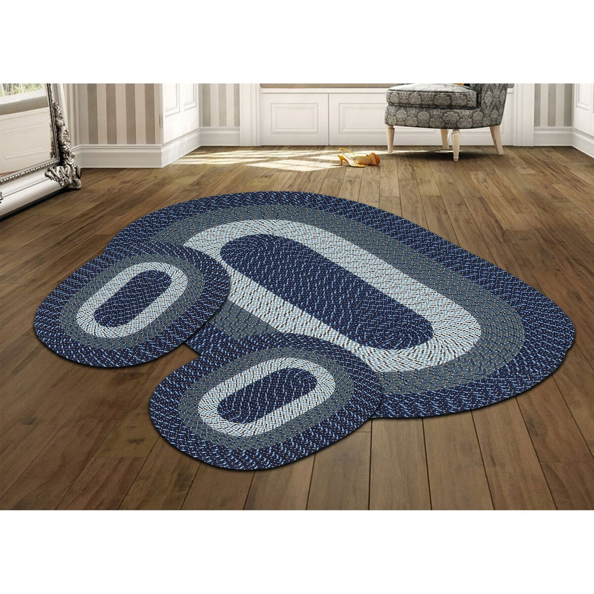 Better Trends Country Braid 100% Polypropylene 3 Pc Set Stain Resistant, Double Sided Reversible Indoor Area Utility Rug