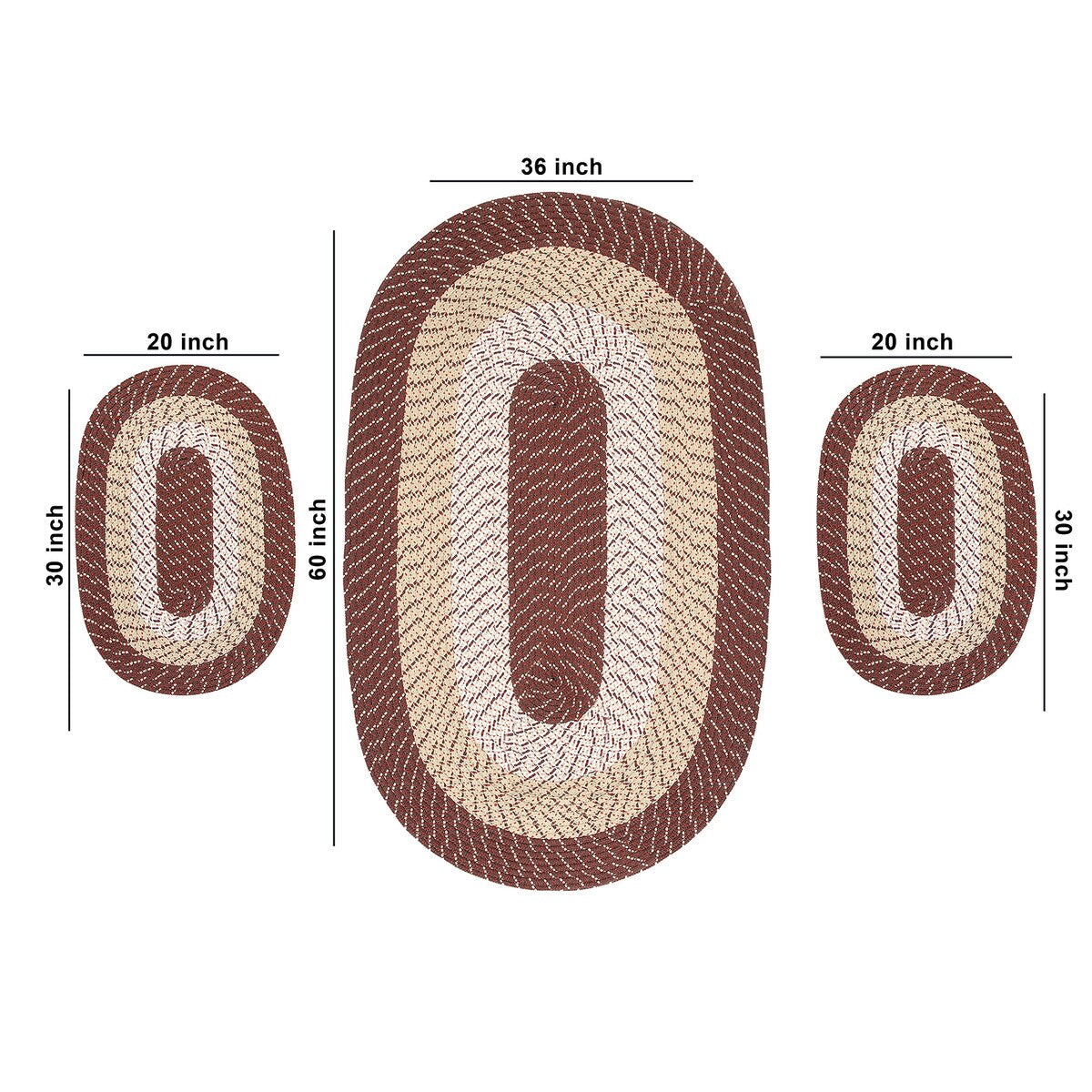 Better Trends Country Braid 100% Polypropylene 3 Pc Set Stain Resistant, Double Sided Reversible Indoor Area Utility Rug