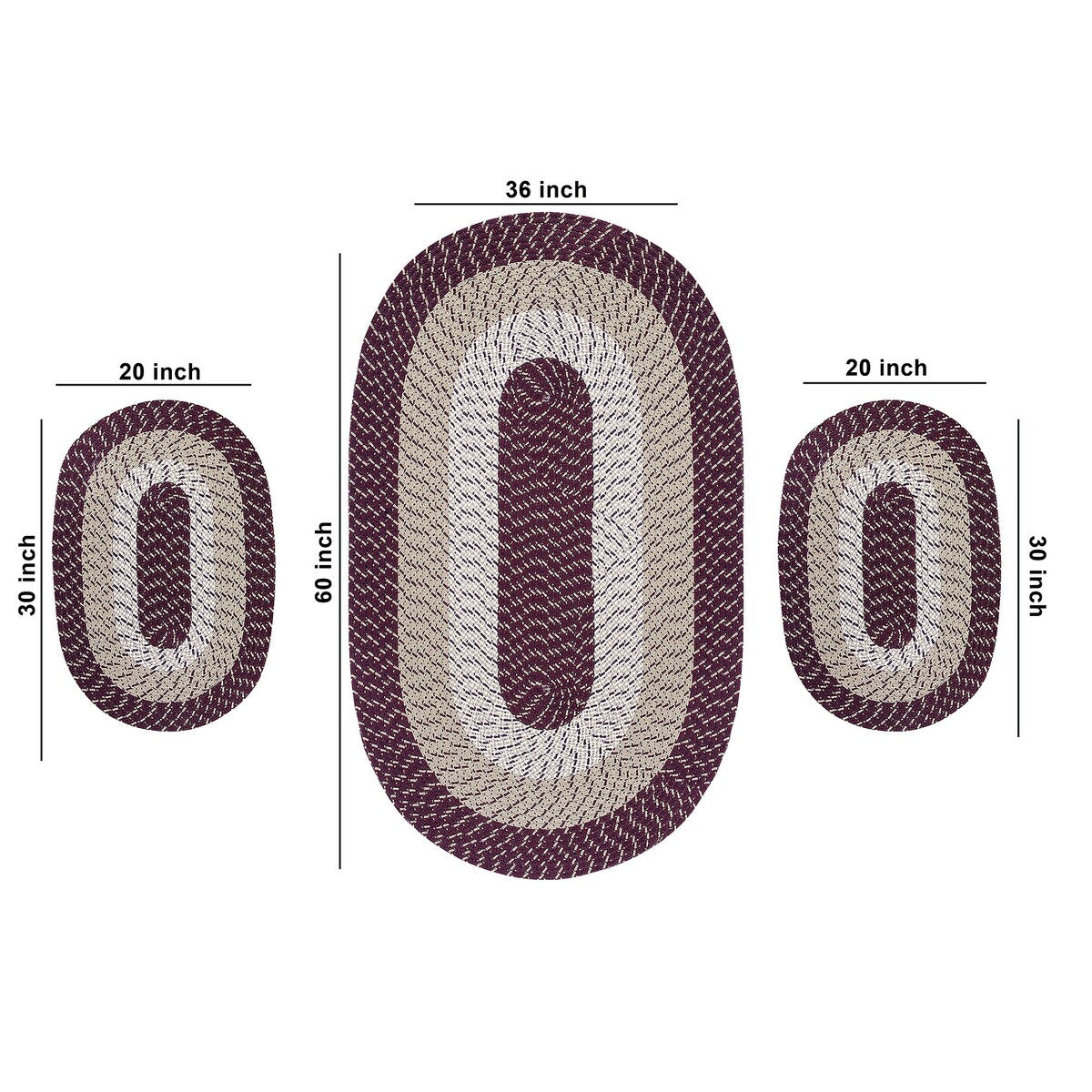 Better Trends Country Braid 100% Polypropylene 3 Pc Set Stain Resistant, Double Sided Reversible Indoor Area Utility Rug
