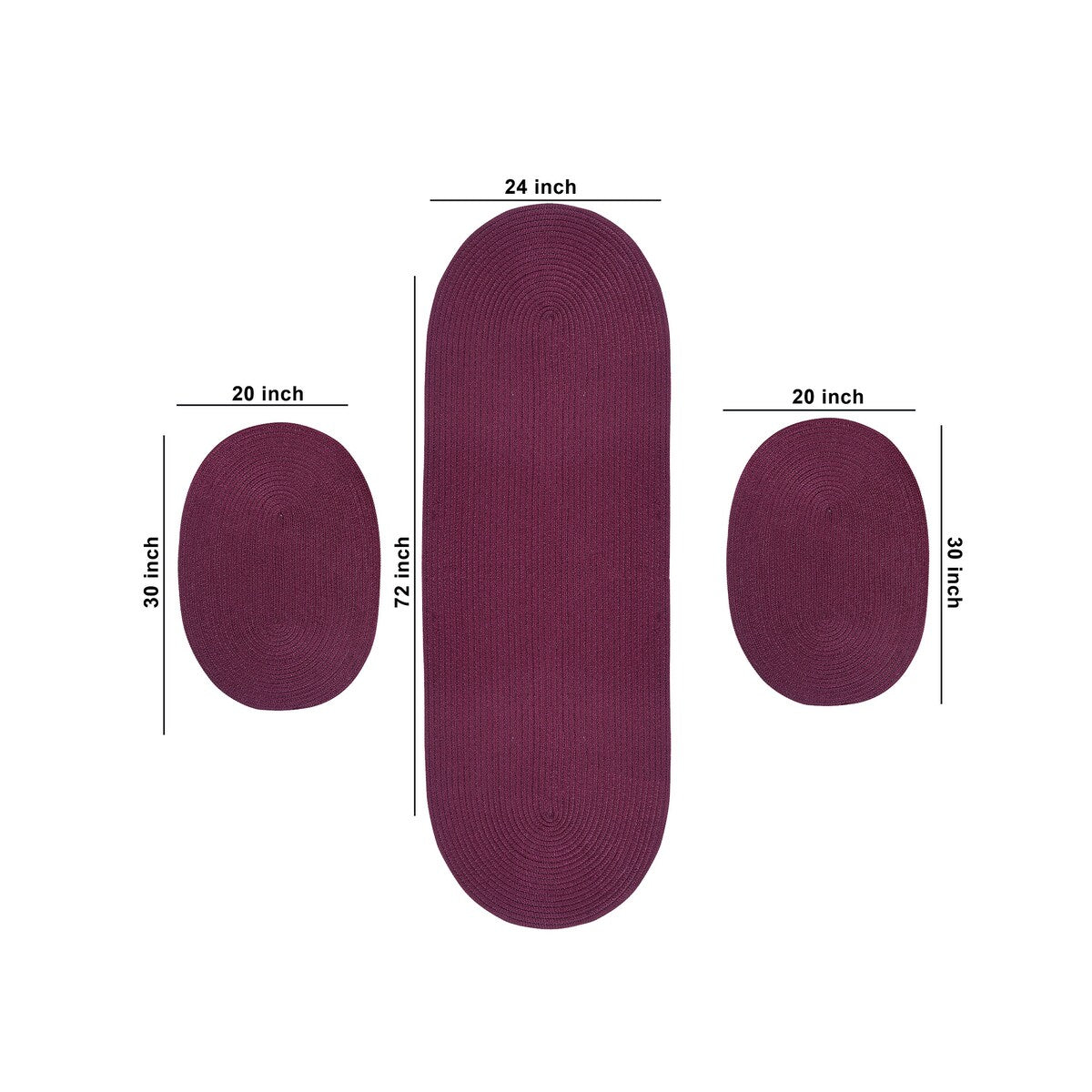 Better Trends Country Braid 100% Polypropylene 3 Pc Set Stain Resistant, Double Sided Reversible Indoor Area Utility Rug